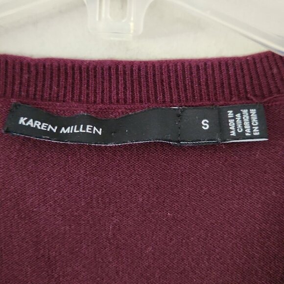KAREN MILLEN | V-neck Sweater Vest Chiffon Sleeves Burgundy Red Sz S - Picture 4 of 7